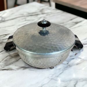 Vintage Puralum Italy Hammered Aluminum Casserole Dish Server w/Lid 8" MCM Retro